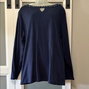 Karen Scott Blue and White Embellished Boxy Blouse